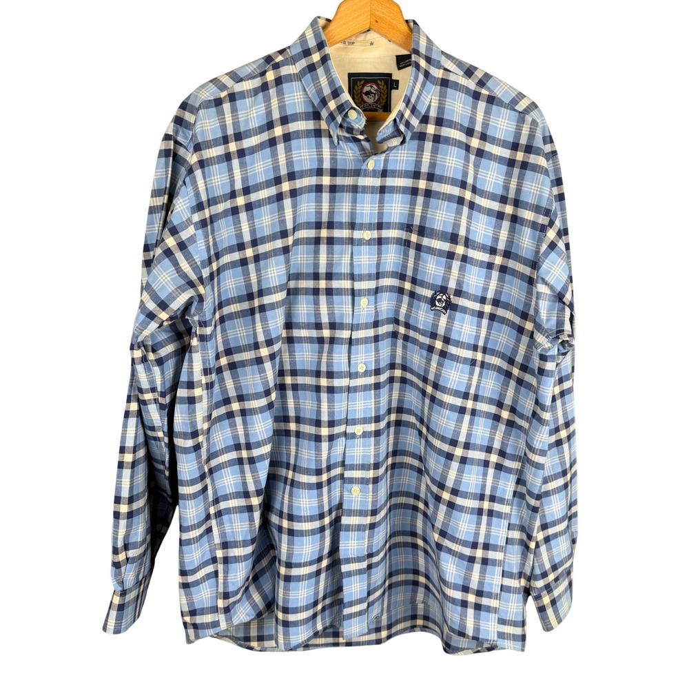 Cinch Mens Blue White Plaid Long Sleeve Button Down Western Shirt Large